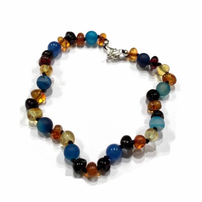 Adjustable Amber and Semi Precious Anklet / Bracelet -  BLUE